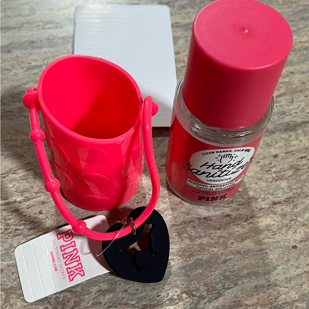 PINK Victoria’s Secret Unscented Hand Sanitizer + Hot Pink Silicone Holder Set